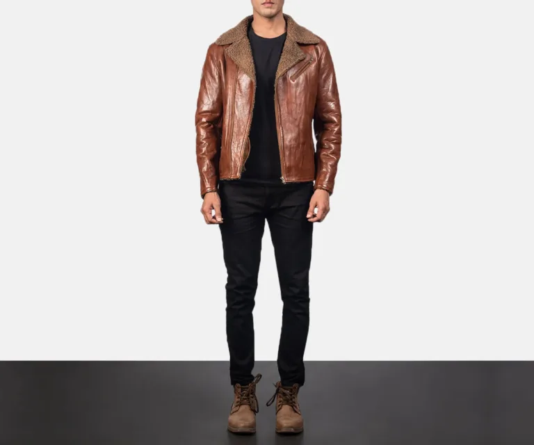 Alberto Shearling Brown Leather Jacket — Rear Back View & Clean Hemline