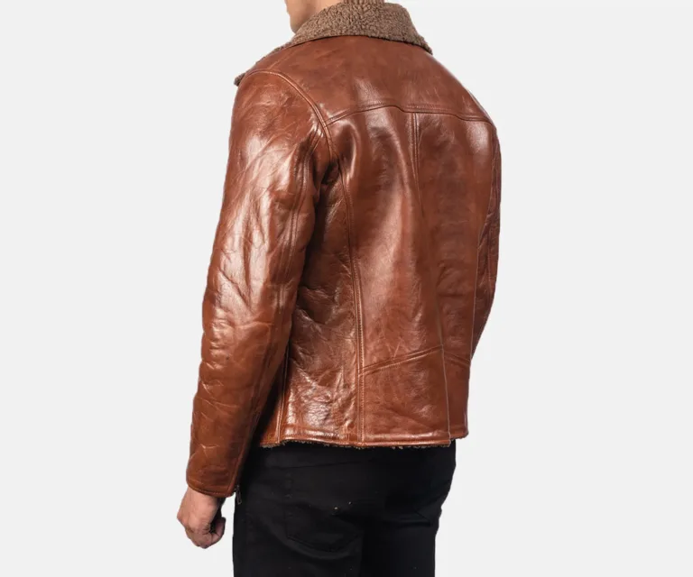 Alberto Shearling Brown Leather Jacket — Macro Detail Texture, Stitching & Hardware