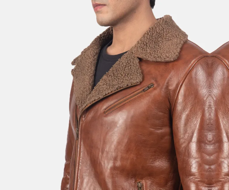 Alberto Shearling Brown Leather Jacket — Full-Length Model Editorial Presentation