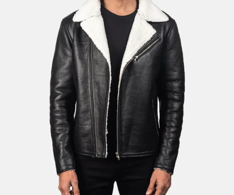 Alberto White Shearling Black Leather Jacket