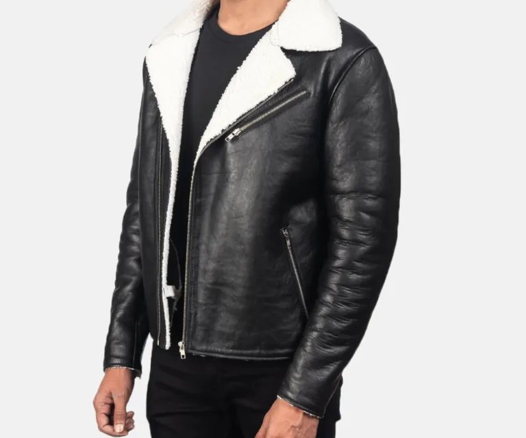Alberto White Shearling Black Leather Jacket — view 2