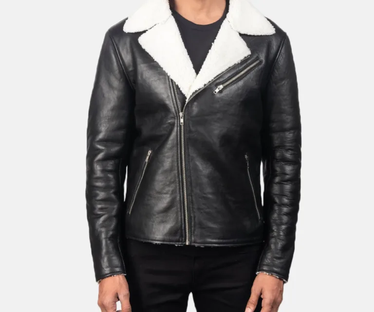 Alberto White Shearling Black Leather Jacket — view 3