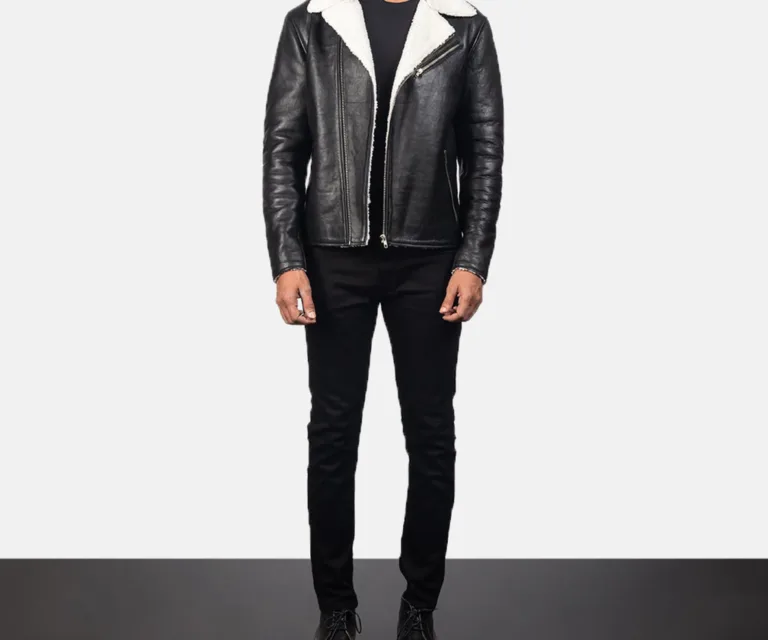 Alberto White Shearling Black Leather Jacket — view 4