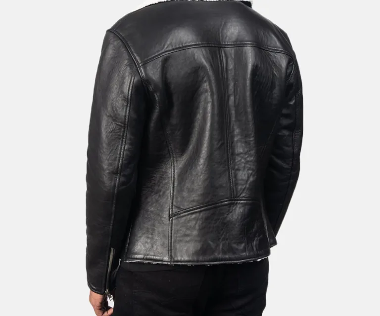 Alberto White Shearling Black Leather Jacket — view 5