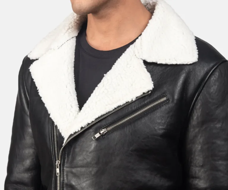 Alberto White Shearling Black Leather Jacket — view 6