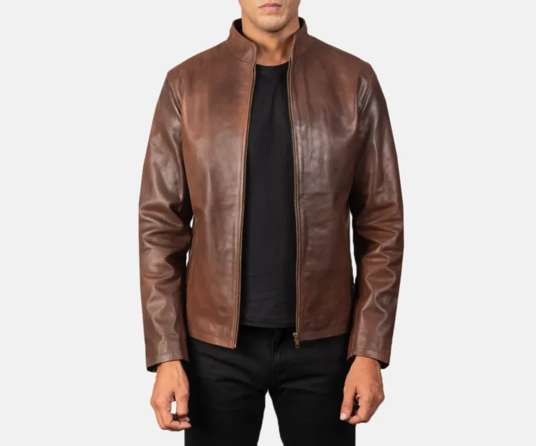 Alex Brown Leather Biker Jacket — Front Open Hero Presentation