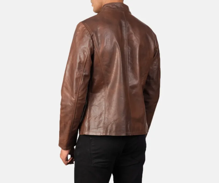 Alex Brown Leather Biker Jacket — Macro Detail Hardware, Pull-Up Grain & Stitching