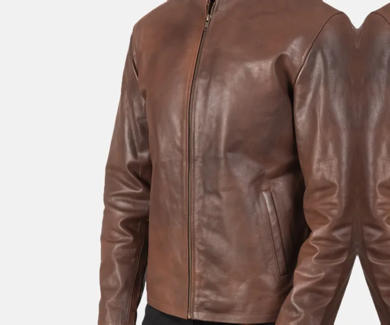 Alex Brown Leather Biker Jacket — Editorial Full-Length Head-to-Toe Model Presentation