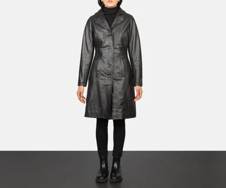 Alexis Black Single Breasted Leather Coat Luxury Women's Outerwear — Front Silhouette Hero Presentation