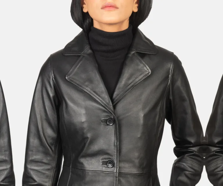Alexis Black Single Breasted Leather Coat Luxury Women's Outerwear — Full-Length Silhouette & Drape