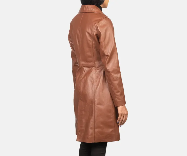 Alexis Brown Single Breasted Leather Coat Luxury Women's Outerwear — Full-Length Silhouette & Drape
