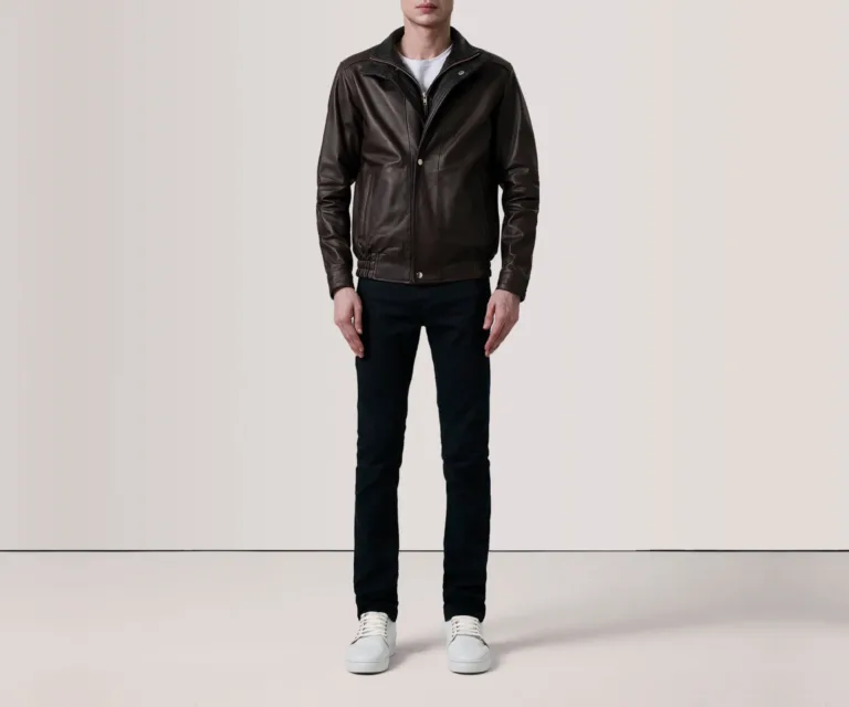 Alfred Maroon Leather Bomber Jacket — view 2