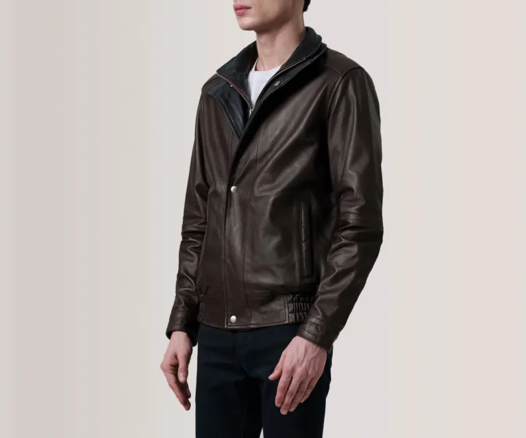 Alfred Maroon Leather Bomber Jacket — view 3
