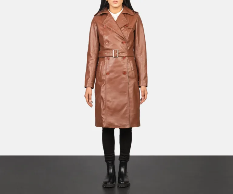 Alice Brown Double Breasted Leather Coat Luxury Women's Outerwear — Front Silhouette Hero Presentation