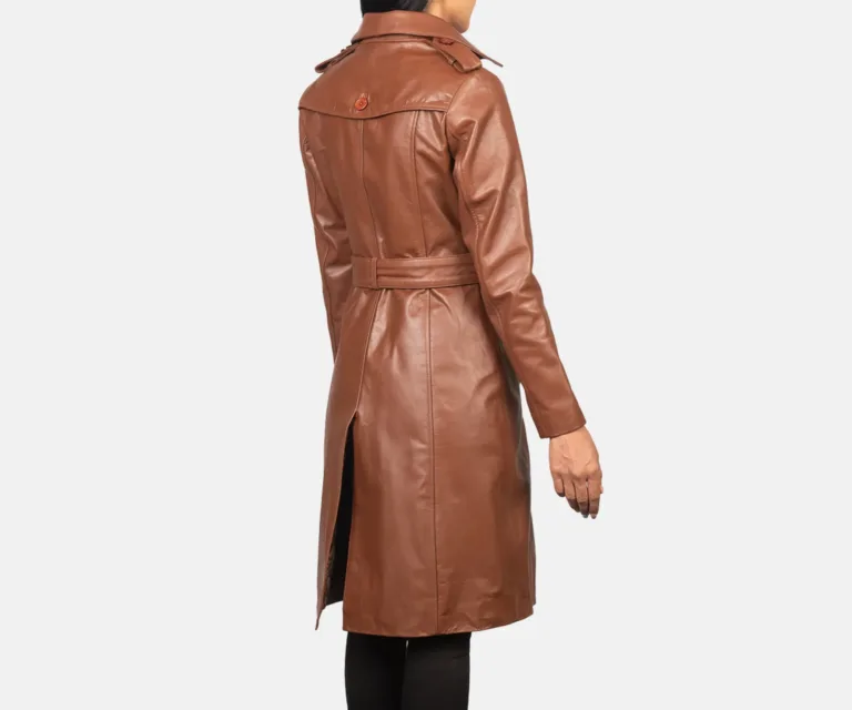 Alice Brown Double Breasted Leather Coat Luxury Women's Outerwear — Macro Hardware & Leather Grain