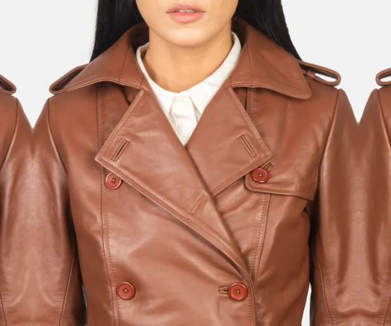 Alice Brown Double Breasted Leather Coat Luxury Women's Outerwear — Full-Length Silhouette & Drape
