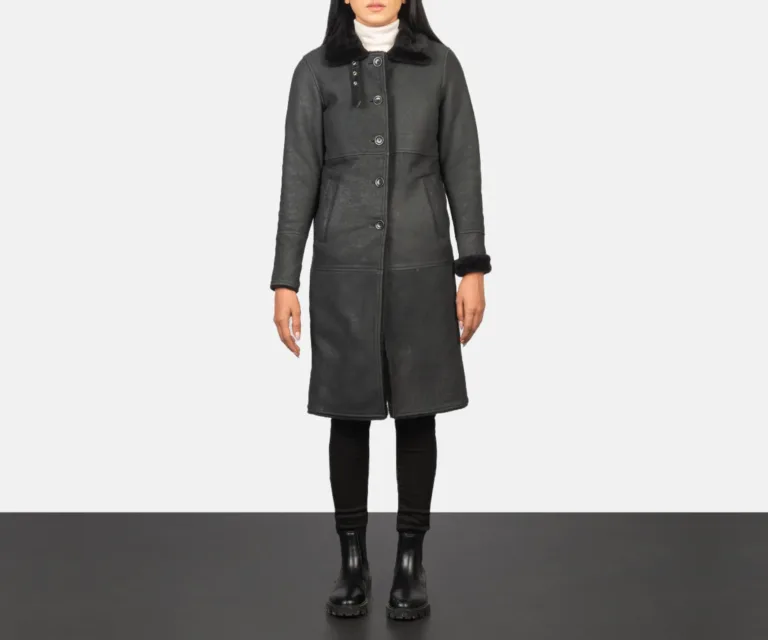 Alina Shearling Black Leather Coat Luxury Women's Outerwear — Front Silhouette Hero Presentation