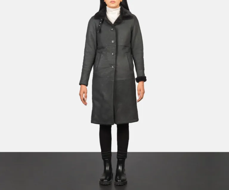 Alina Shearling Black Leather Coat Luxury Women's Outerwear — Collar & Closure Architecture