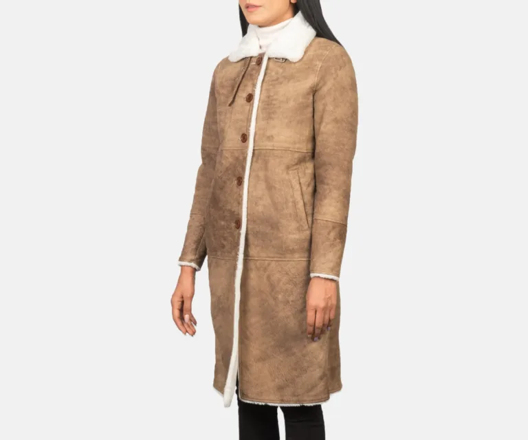 Alina Shearling Brown Leather Coat Luxury Women's Outerwear — Front Silhouette Hero Presentation