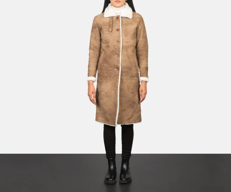 Alina Shearling Brown Leather Coat Luxury Women's Outerwear — Collar & Closure Architecture