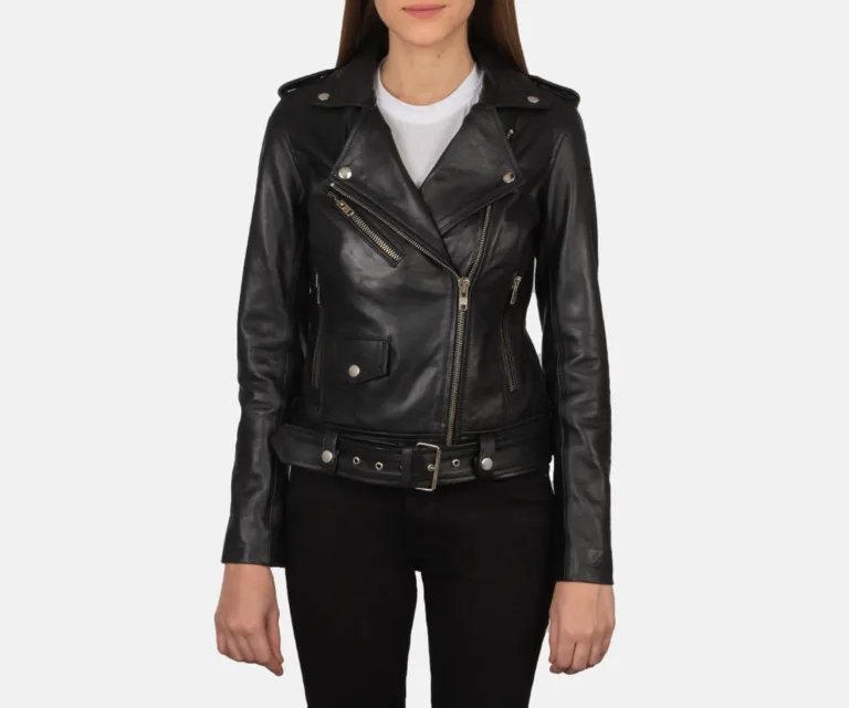 Alison Black Leather Biker Jacket Luxury Women's Biker Jacket — Front Silhouette Hero Presentation