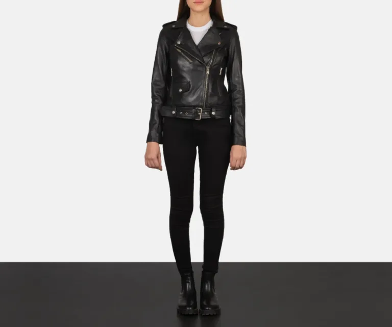 Alison Black Leather Biker Jacket Luxury Women's Biker Jacket — Asymmetrical Zipper & Lapel Architecture