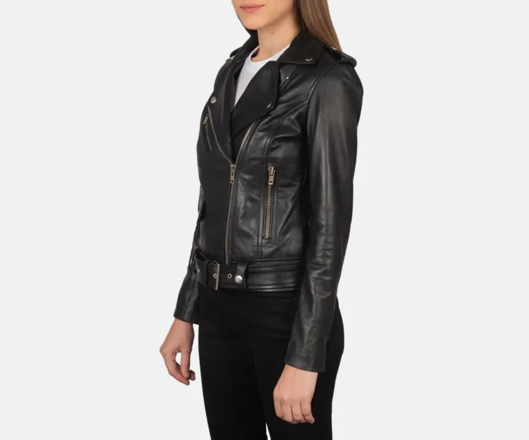 Alison Black Leather Biker Jacket Luxury Women's Biker Jacket — Rear Profile & Tailored Seaming