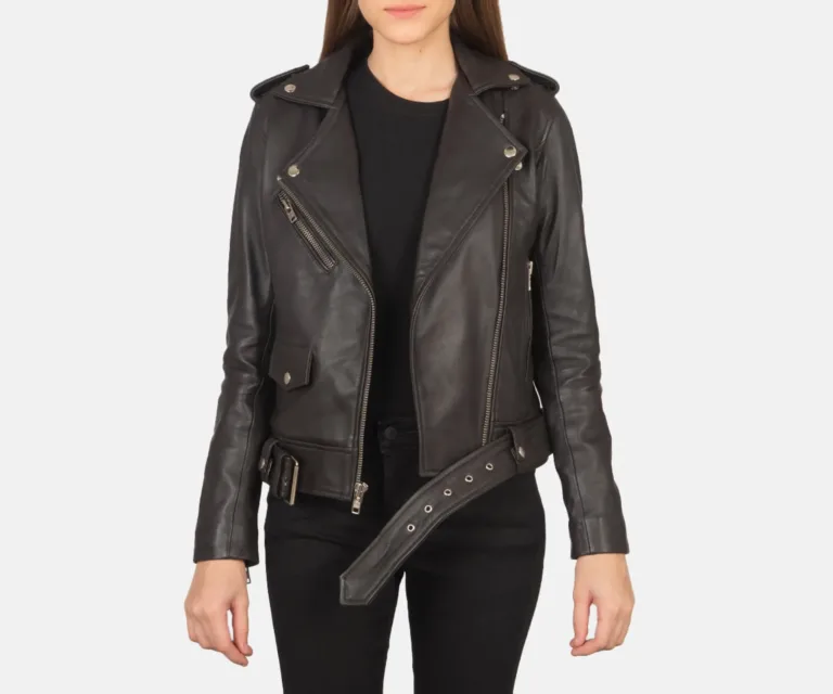Alison Brown Leather Biker Jacket Luxury Women's Biker Jacket — Front Silhouette Hero Presentation