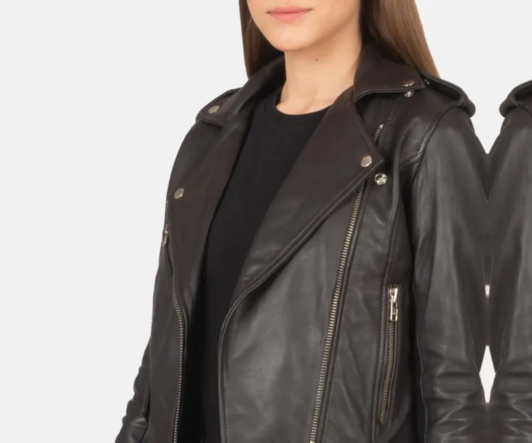 Alison Brown Leather Biker Jacket Luxury Women's Biker Jacket — Full-Length Silhouette & Drape