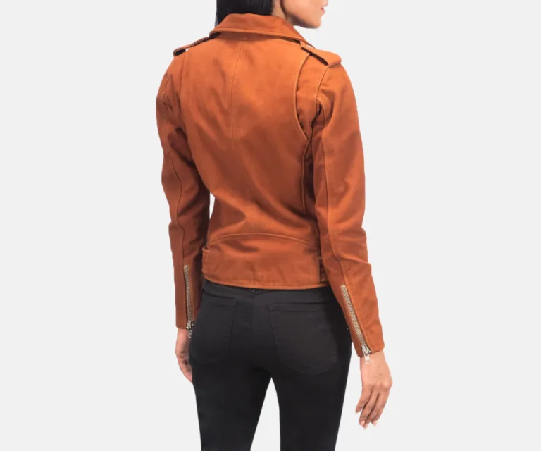 Alison Brown Suede Biker Jacket Luxury Women's Biker Jacket — Macro Hardware & Leather Grain