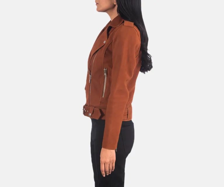 Alison Brown Suede Biker Jacket Luxury Women's Biker Jacket — Full-Length Silhouette & Drape