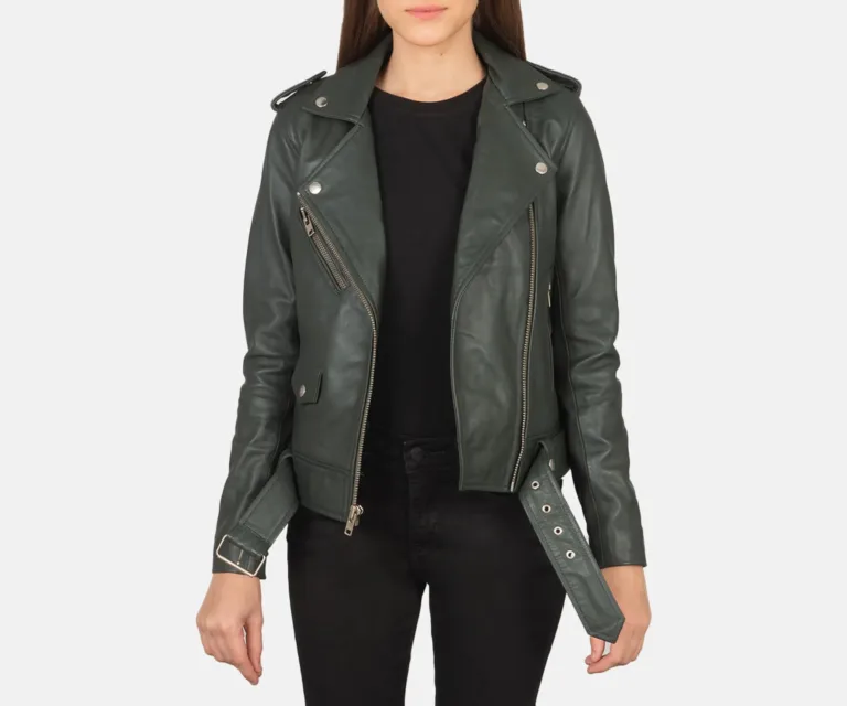 Alison Green Leather Biker Jacket Luxury Women's Biker Jacket — Front Silhouette Hero Presentation
