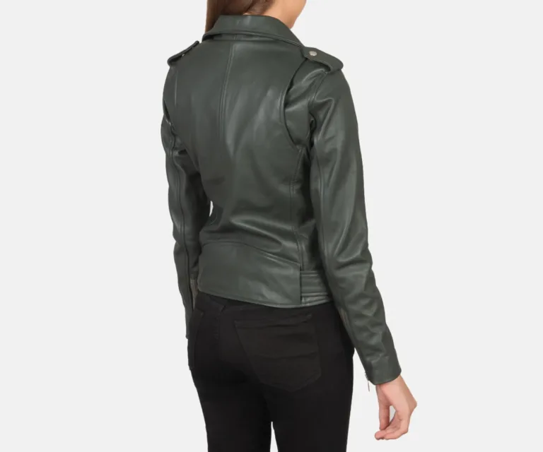 Alison Green Leather Biker Jacket Luxury Women's Biker Jacket — Macro Hardware & Leather Grain