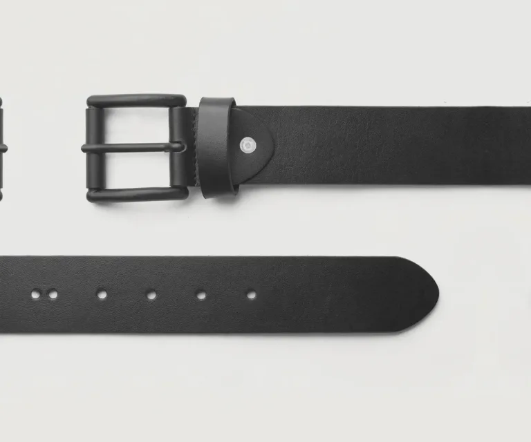 Allan Black Leather Casual Belt Luxury Handcrafted Leather Accessory / Gift — Unfolded Internal Compartment Architecture