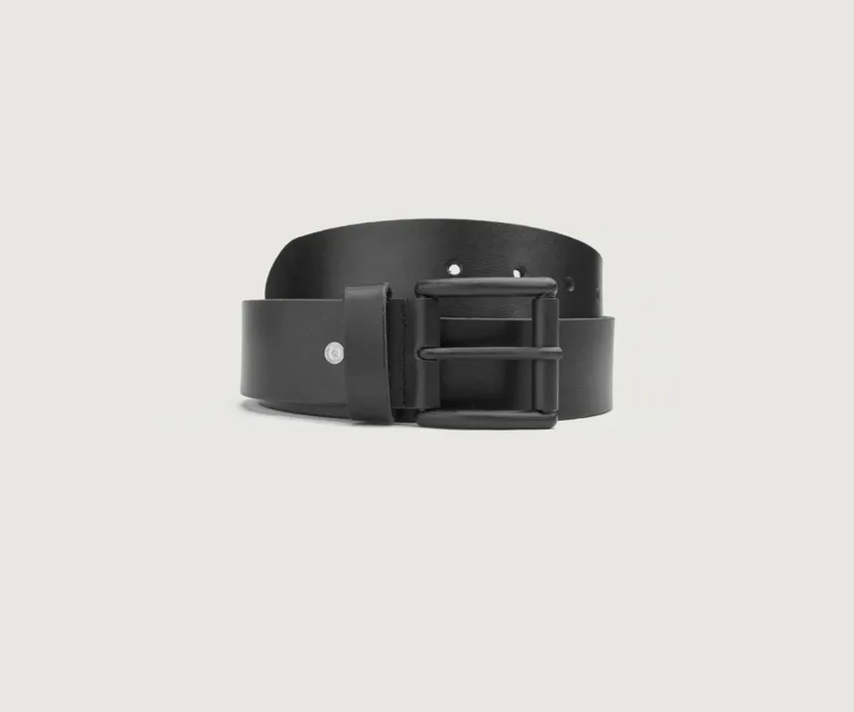 Allan Black Leather Casual Belt Luxury Handcrafted Leather Accessory / Gift — Macro Leather Texture & Precision Stitching