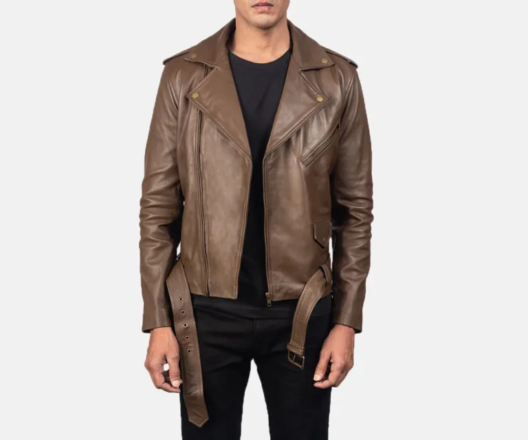 Allaric Alley Mocha Leather Biker Jacket — Front Open Hero Presentation