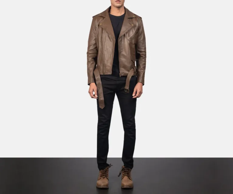 Allaric Alley Mocha Leather Biker Jacket — Rear Back View & Clean Hemline