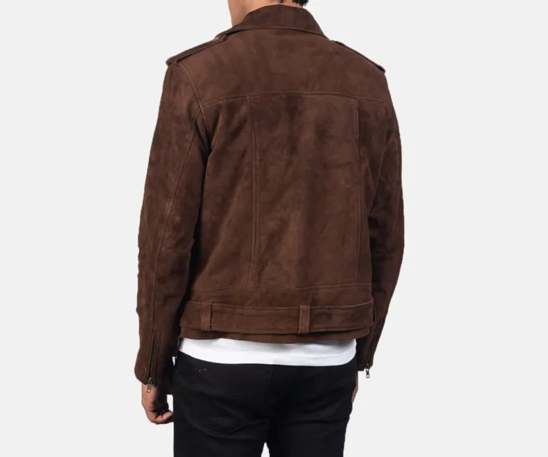 Allaric Alley Mocha Suede Biker Jacket — Macro Detail Hardware, Grain & Stitching