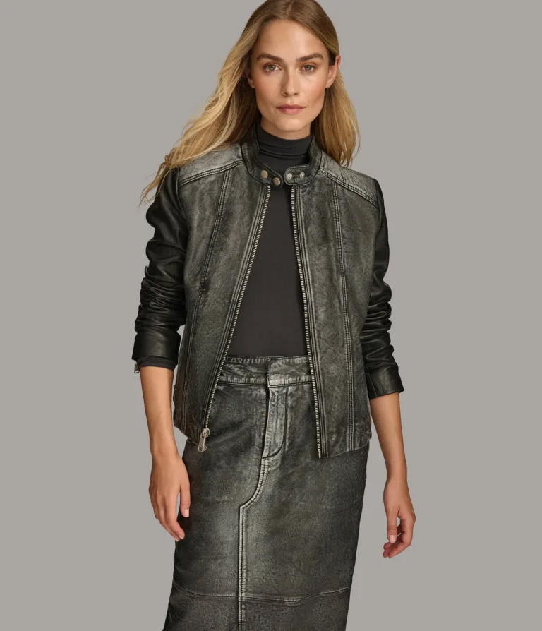 Alora Leather Combo Racer Jacket in Black, official Wilsons Leather product photo 1