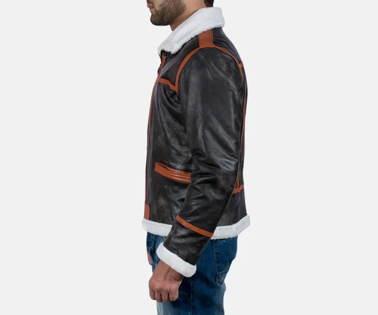 Alpine Brown Fur Leather Jacket — Rear Back View & Tailored Vent Hemline