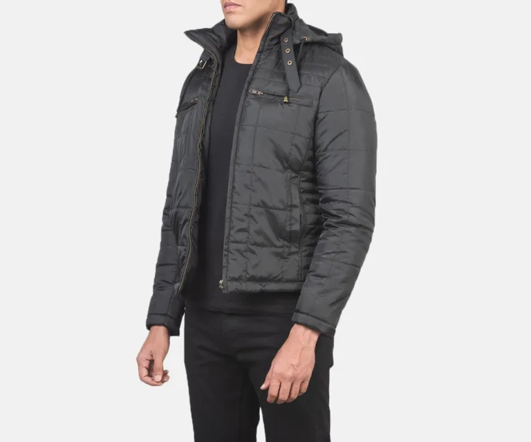 Alps Quilted Black Hooded Windbreaker Jacket — Front Open Hero Presentation