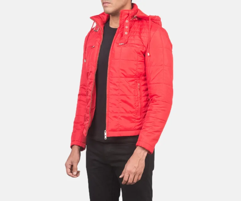 Alps Quilted Red Hooded Windbreaker Jacket — Front Open Hero Presentation