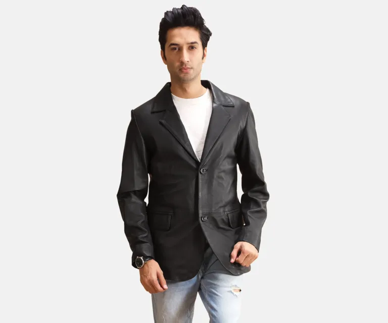 Alyson Black Leather Blazer — Front Open Hero Presentation