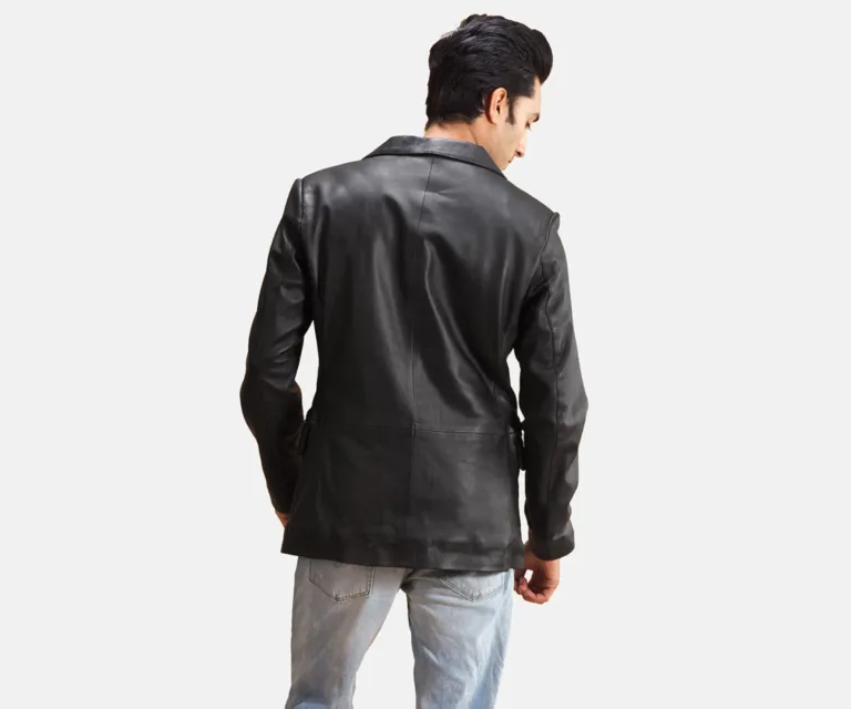 Alyson Black Leather Blazer — Rear Back View & Tailored Vent Hemline