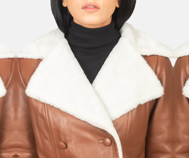 Amie Brown Double Breasted Shearling Coat Luxury Women's Outerwear — Full-Length Silhouette & Drape
