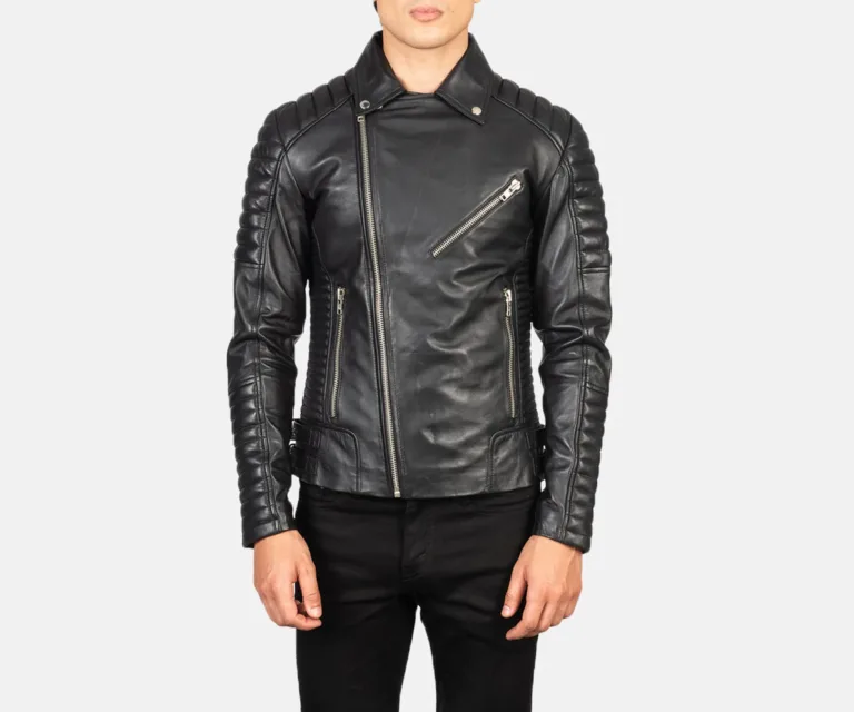 Armand Black Leather Biker Jacket — view 3