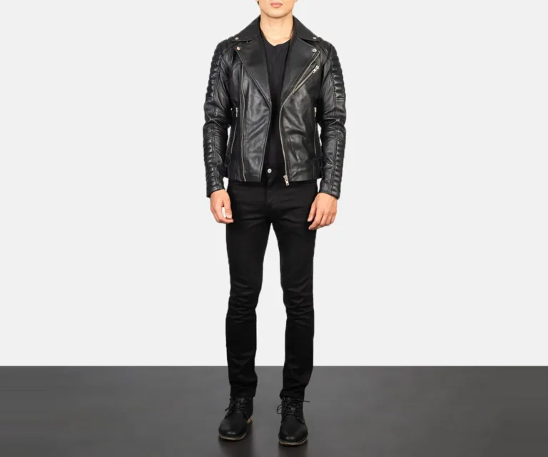 Armand Black Leather Biker Jacket — view 6