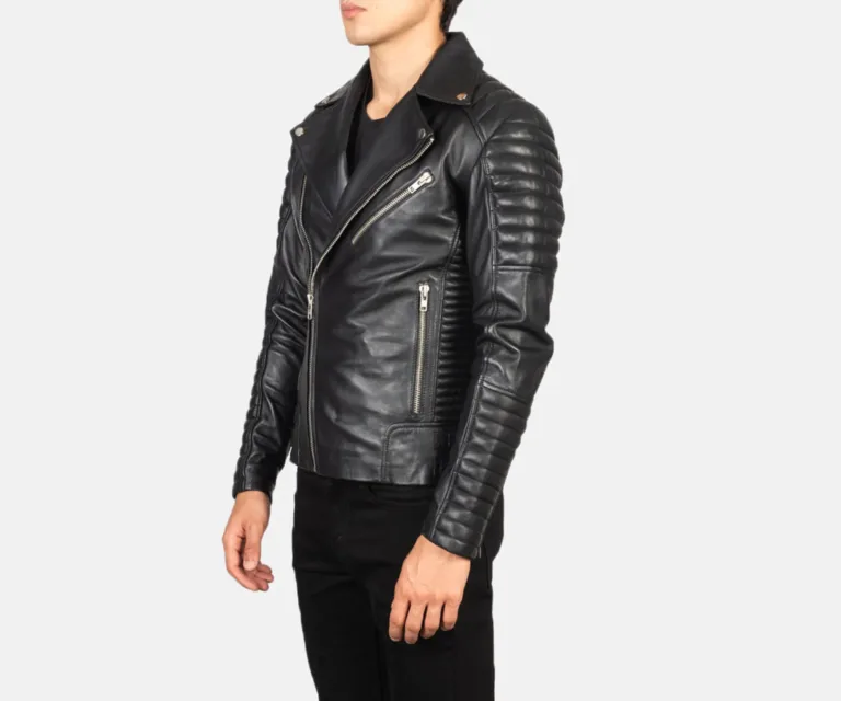 Armand Black Leather Biker Jacket — view 2