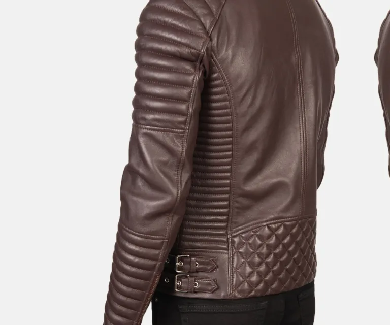 Armand Maroon Leather Biker Jacket — view 5