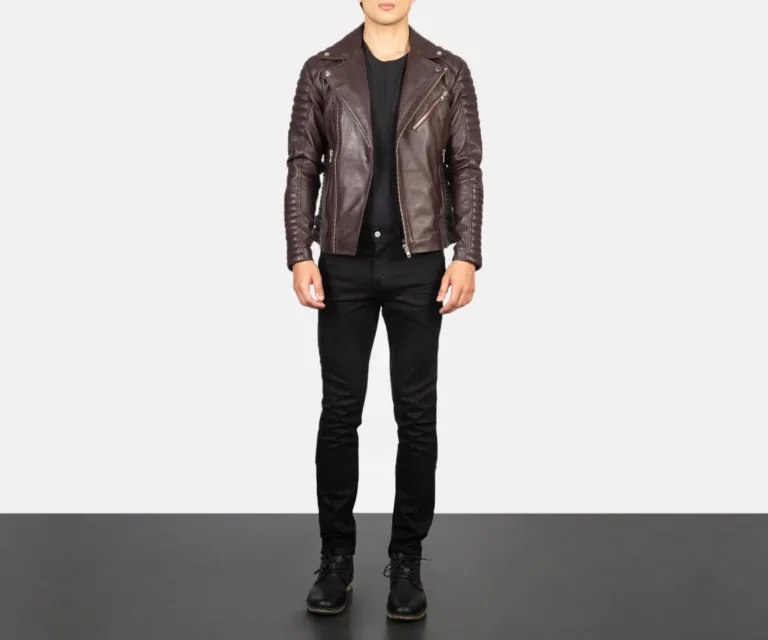 Armand Maroon Leather Biker Jacket — view 6